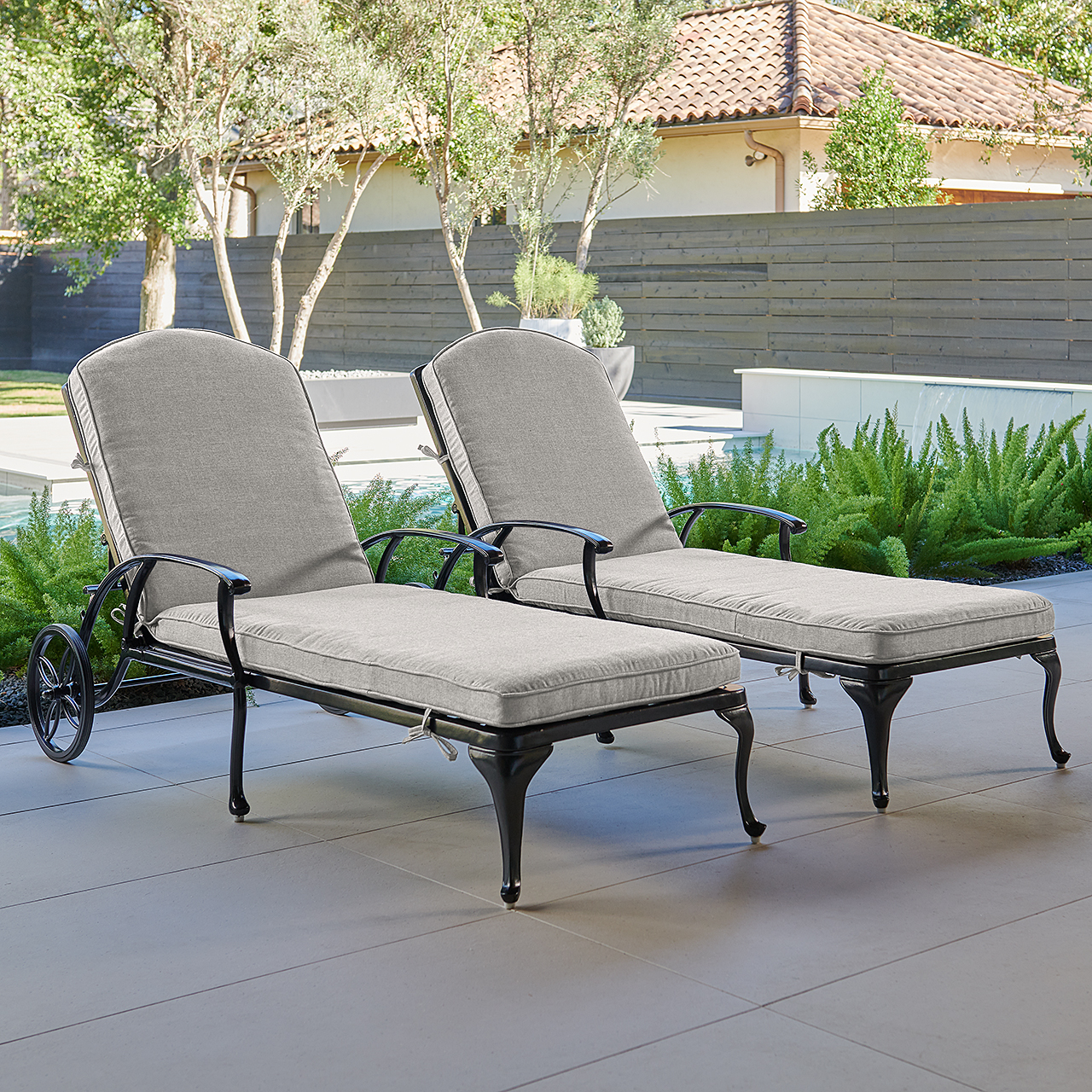 Tivoli Matte Black Cast Aluminum with Cushions 2 Piece Chaise Lounge Set (Canvas Granite)