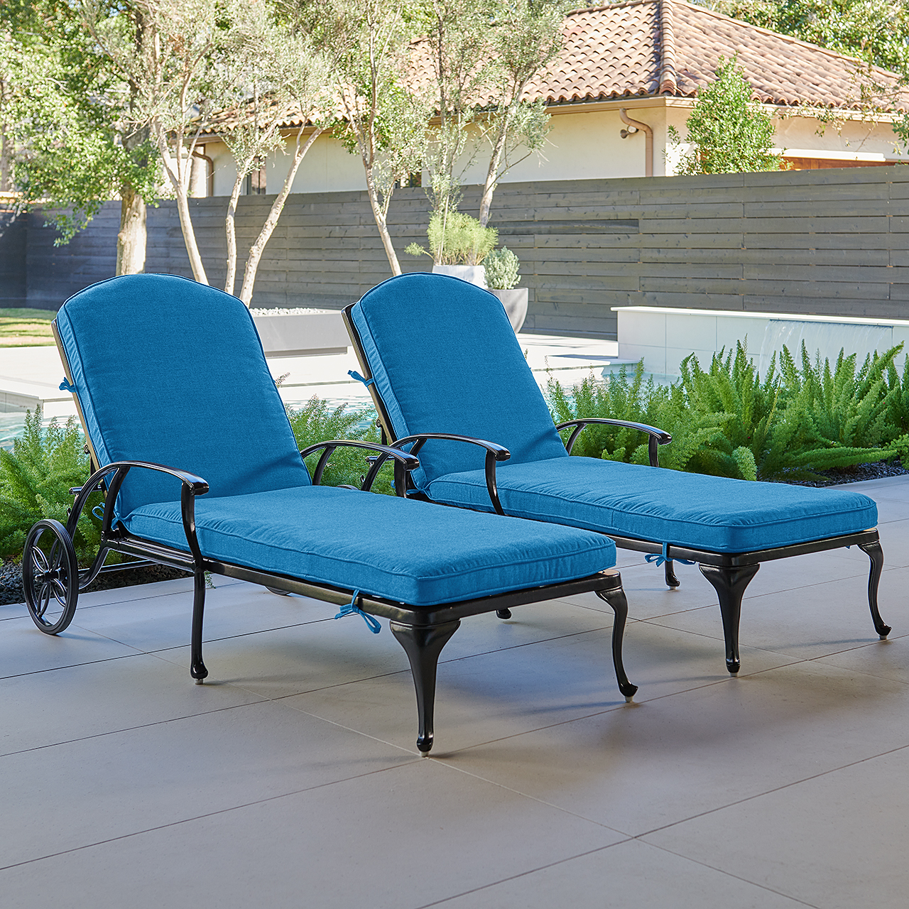 Tivoli Matte Black Cast Aluminum with Cushions 2 Piece Chaise Lounge Set (Canvas Regatta)