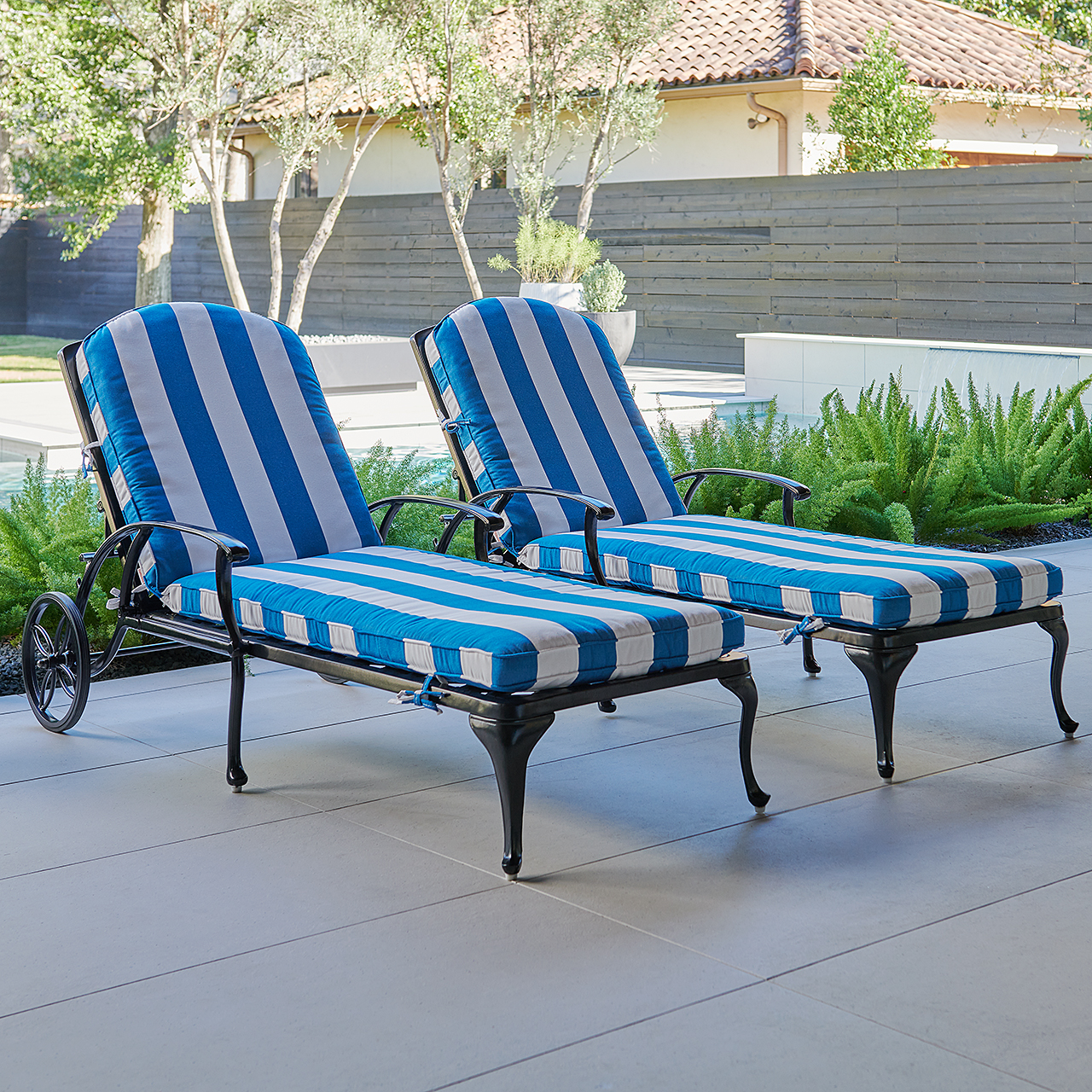 Tivoli Matte Black Cast Aluminum with Cushions 2 Piece Chaise Lounge Set (Cabana Regatta)