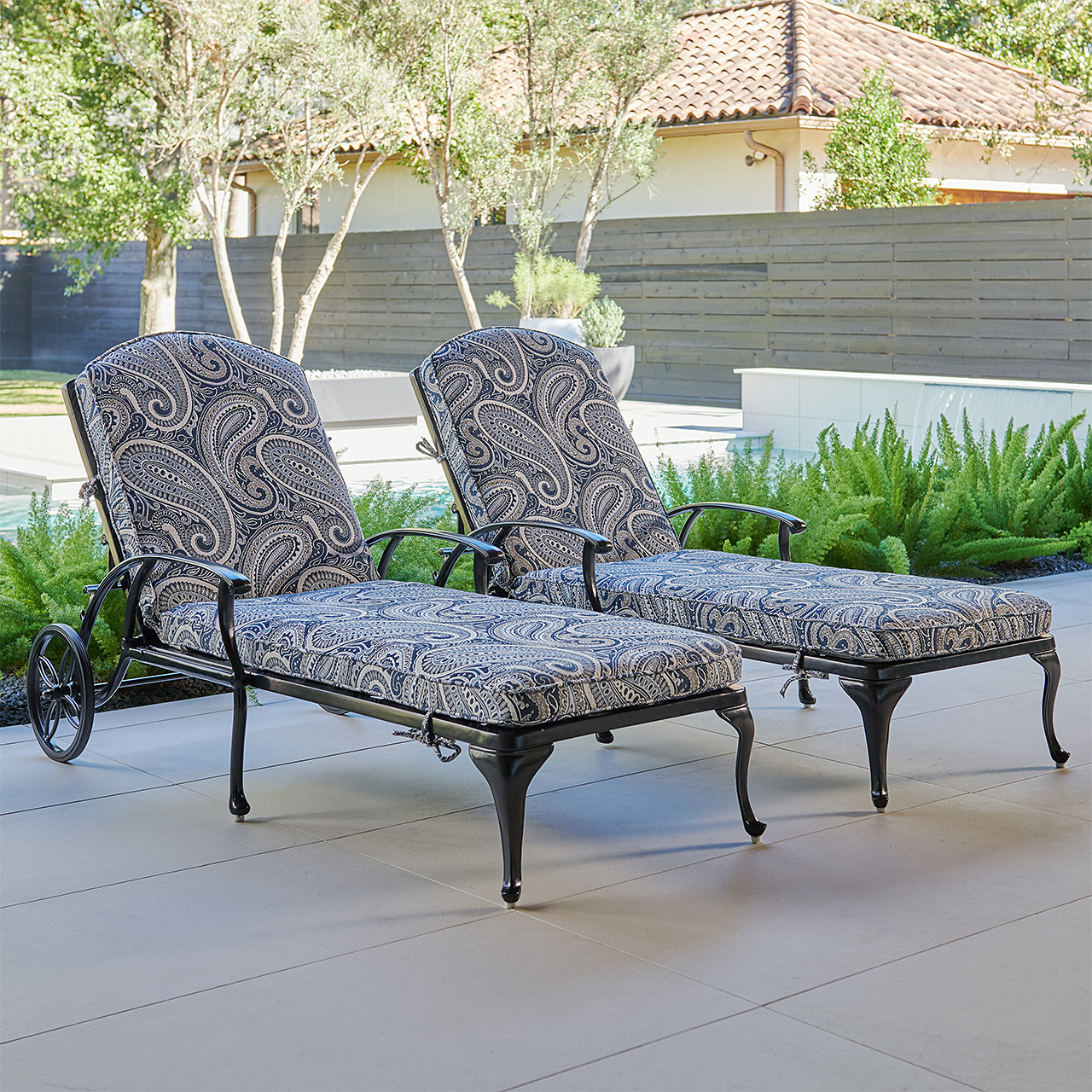Tivoli Matte Black Cast Aluminum with Cushions 2 Piece Chaise Lounge Set (Royce Indigo)