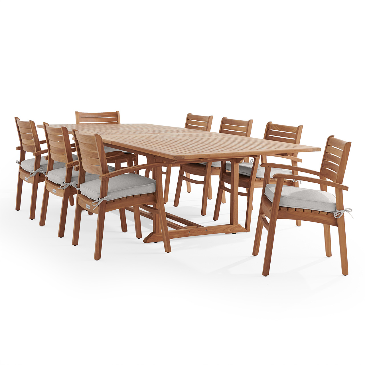 Warwick Teak with Cushions 9 Piece Dining Set + Bristol 87-118 x 47 in. Table (Canvas Granite)