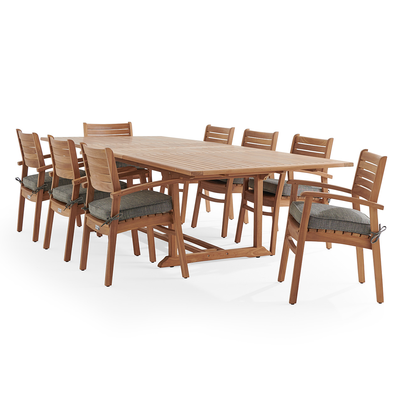 Warwick Teak with Cushions 9 Piece Dining Set + Bristol 87-118 x 47 in. Table (Linen Graphite)