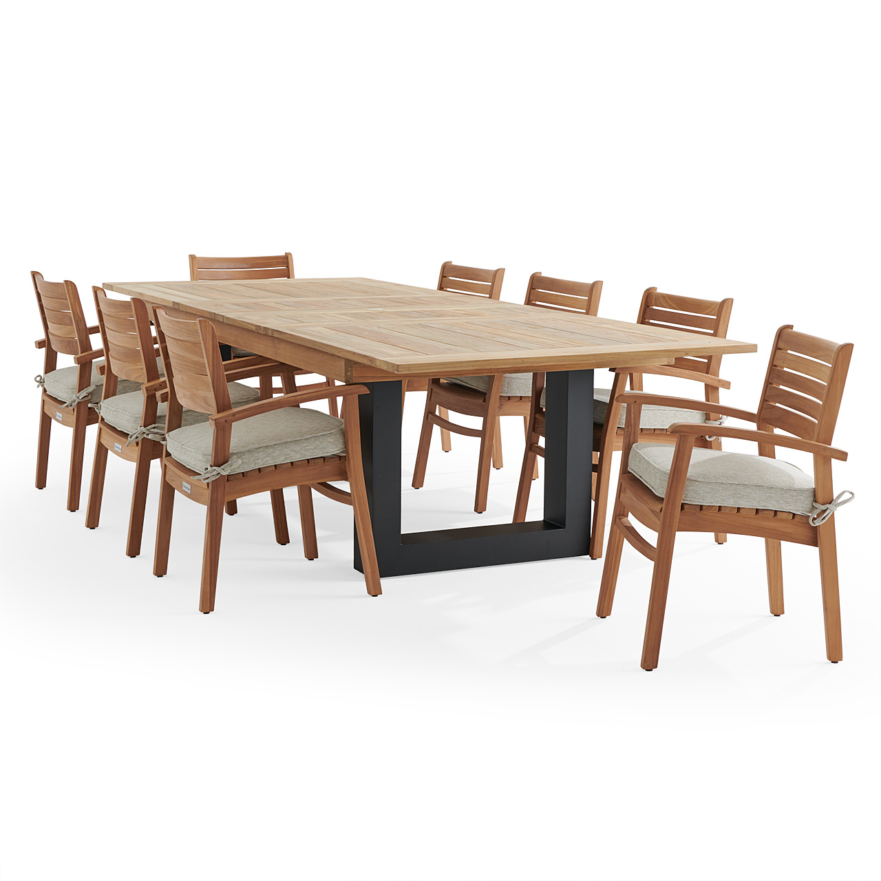 Warwick Teak with Cushions 9 Piece Dining Set + Balencia 87-118 x 47 in. Extension Table (Melange Ash)