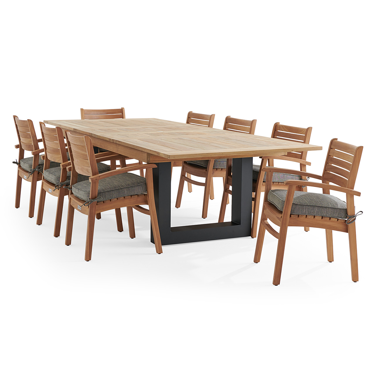 Warwick Teak with Cushions 9 Piece Dining Set + Balencia 87-118 x 47 in. Extension Table (Linen Graphite)