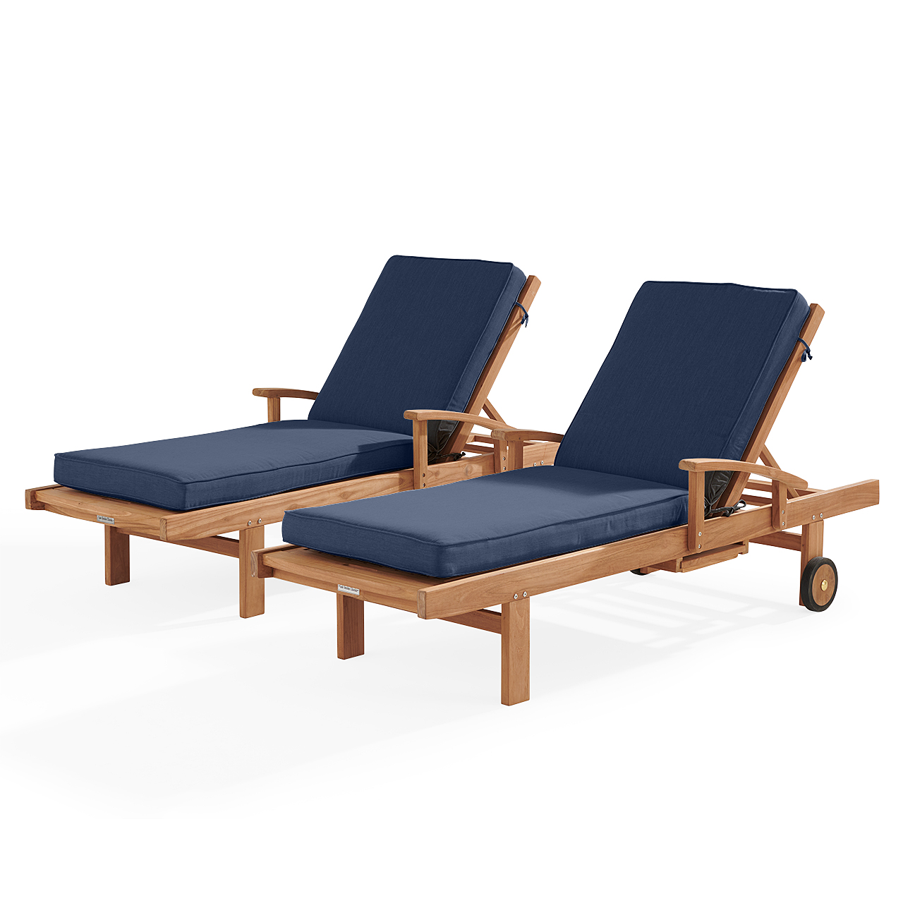 Eastchester Natural Stain Solid Teak With Cushions 2 Piece Chaise Lounge Set (Spectrum Indigo)