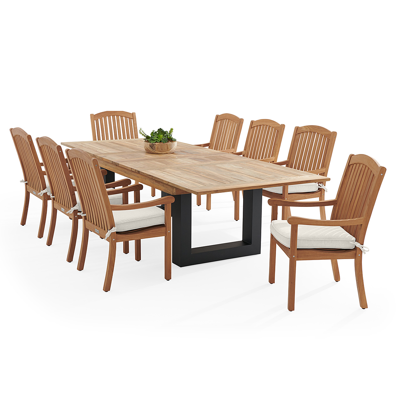 Eastchester Teak with Cushions 9 Piece Dining Set + Balencia 87-118 x 47 in. Extension Table (Mist)