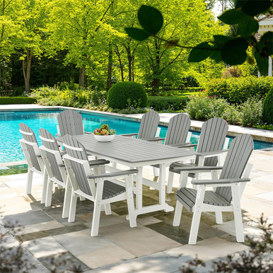 Farmhouse Polymer 9 Piece Dining Set + 96 x 42 in. Slat Top Table
