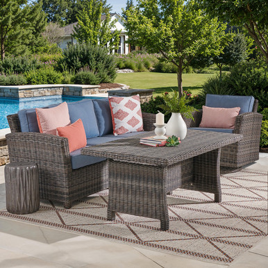 Venice Silver Oak Outdoor Wicker with Cushions 3 Piece Swivel Sofa