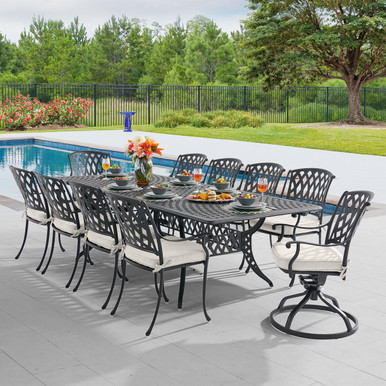 Tivoli Matte Black Cast Aluminum with Cushions 11 Piece Combo