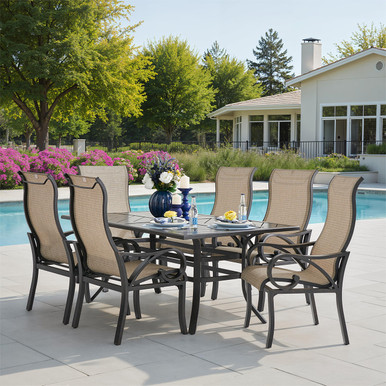 Key West Rustic Bronze Aluminum with Sling 7 Piece Dining Set + 70
