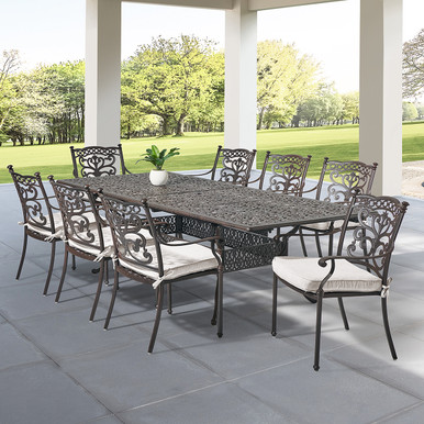 Milan Aged Bronze Cast Aluminum and Cushion 9 Pc. Dining Set