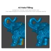 Creality Pika 3D scanner AI hole filling before-and-after comparison on a scanned elephant model