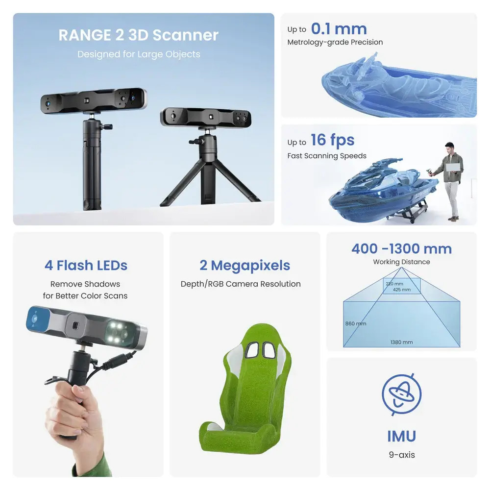 RANGE 2 3D Scanner: Fast and Powerful Large Object 3D Scanning