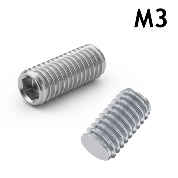 M3 Flat Point Grub Screw - Stainless Steel - 3D Printer Fasteners M3 Flat Point Grub Screw - Stainless Steel - 3D Printer Fasteners