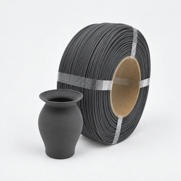 Spool3D Matte Dark Grey PLA 425 C refill with matching 3D printed vase