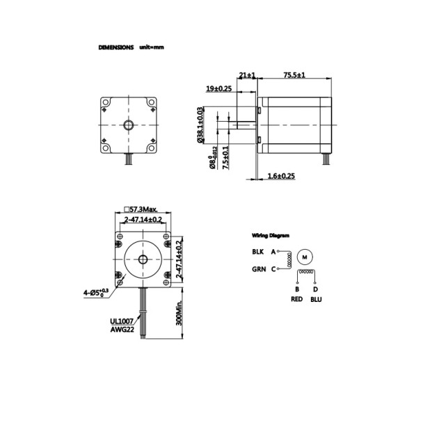 NEMA23 Stepper Motor - 76mm, 1.90m - 3D Printing Spare Parts