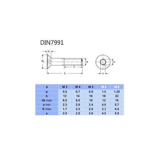 M5 Flat Head Socket Screw - DIN7991 - Stainless Steel - 3D Printer Metric Fasteners