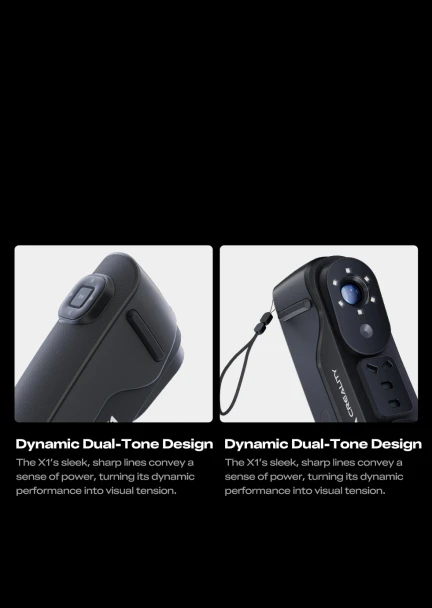 Creality Sermoon X1 3D scanner dynamic dual-tone body with controls, safety strap and ergonomic design