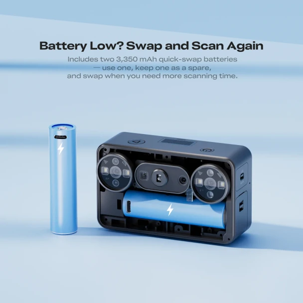 Creality Pika 3D scanner with two removable 3350mAh quick-swap batteries