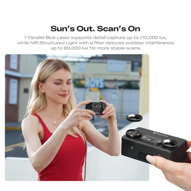 Creality Pika portable 3D scanner with removable NIR filters for stable outdoor scanning in bright light