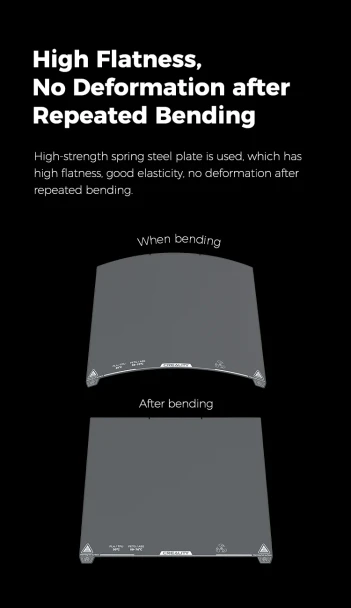 Creality K2 Plus flexible spring-steel build plate returning flat after repeated bending