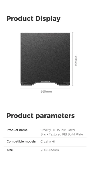Creality Hi Double Sided Black Textured PEI Build Plate 280 x 265mm