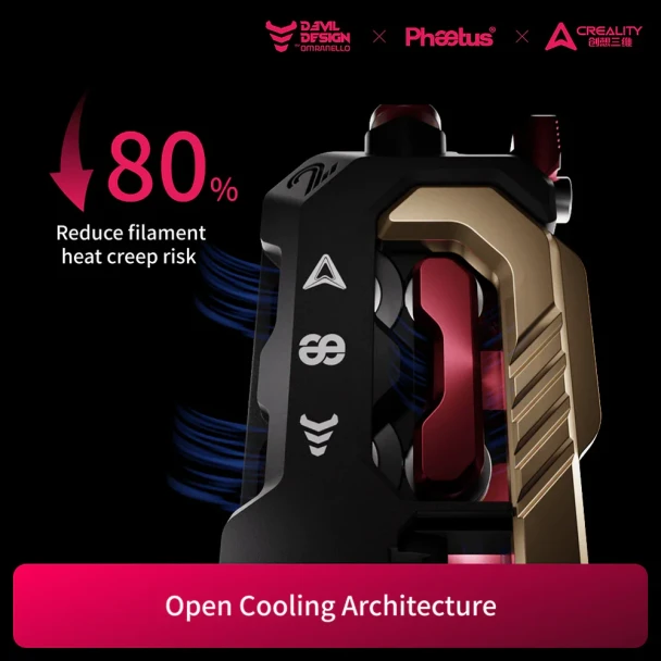 Phaetus DXC2 extruder open cooling architecture for reduced heat creep