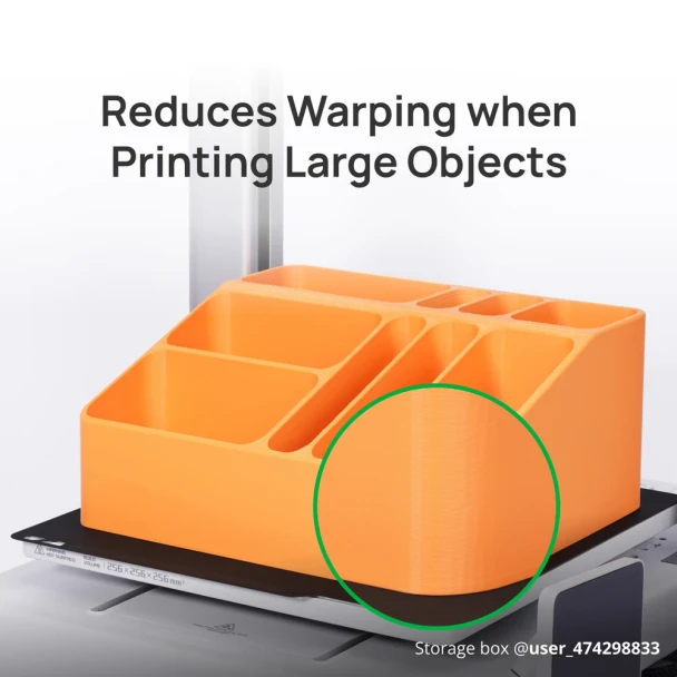 Bambu Cool Plate SuperTack Pro reducing corner warping on a large 3D printed storage box.
