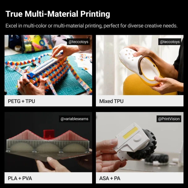 Snapmaker U1 3D printer with four independent SnapSwap toolheads