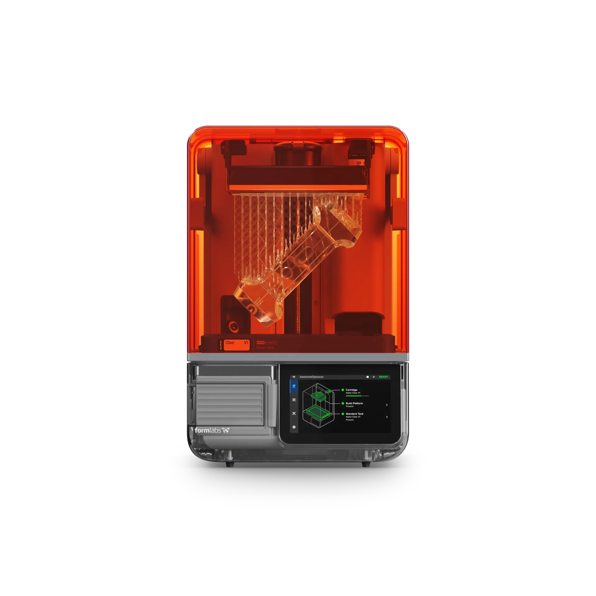 Formlabs Form Studio 1 Graphite desktop resin 3D printer with orange cover and touchscreen