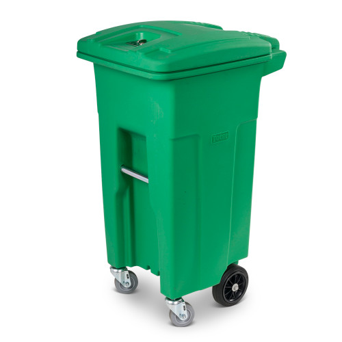 32 Gal. Lime Green Organics Trash Can with Wheels and Lid (2 caster wheels 2 stationary wheels)