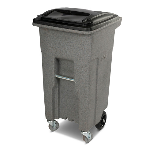 32 Gal. Gray Trash Can with Wheels and Lid (2 caster wheels 2 stationary wheels)