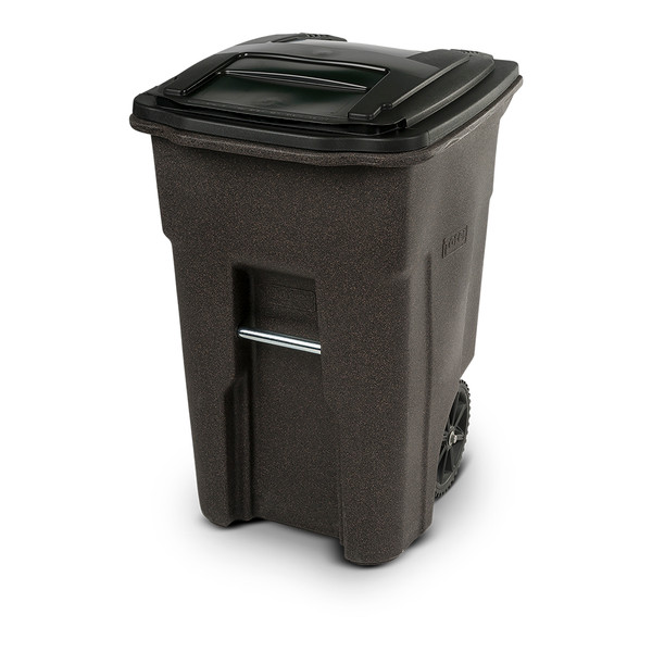 48 Gal. Brownstone Trash Can with Wheels and Attached Lid