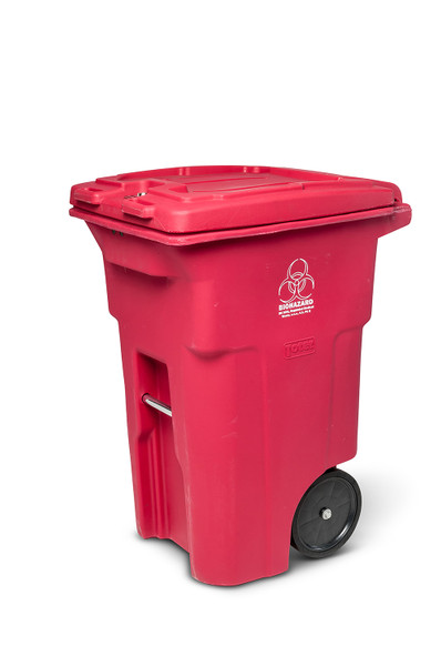 64 Gal. Red Hazardous Waste Trash Can with Wheels and Lid Lock