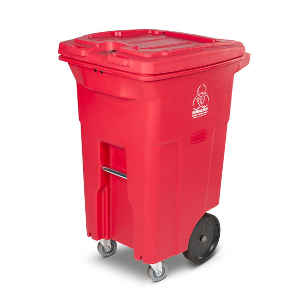 64 Gal. Red Hazardous Waste Trash Can with Wheels and Lid Lock (2 Caster Wheels 2 Stationary Wheels)
