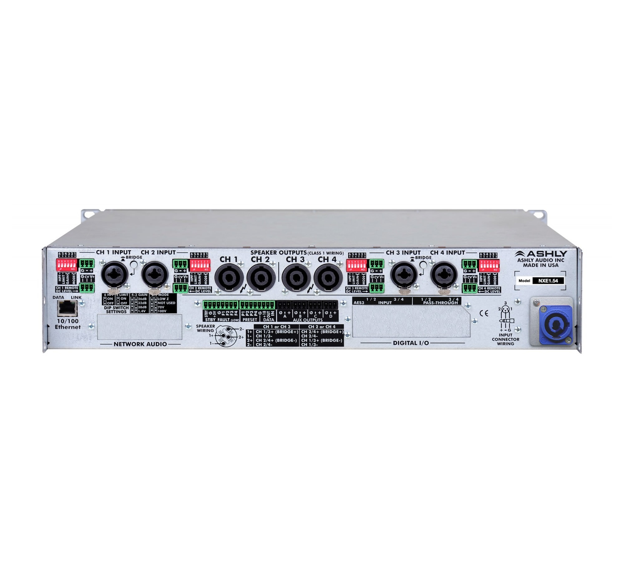 Ashly nXe1.54 nXe Multi-Mode 4 x 1500 Watt Power Amplifier back Ashly nXe1.54 nXe Multi-Mode 4 x 1500 Watt Power Amplifier back
