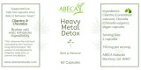 Abeca Naturals Heavy Metal Detox Capsules 60-count bottle label, featuring a blend of cilantro and chlorella for gentle daily detox, bind and remove support, vegan capsules, made in Martinez, Georgiac