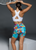 Endurance Dual Pocket Mid-Thigh Shorts  - Painted Palms - rear view on model