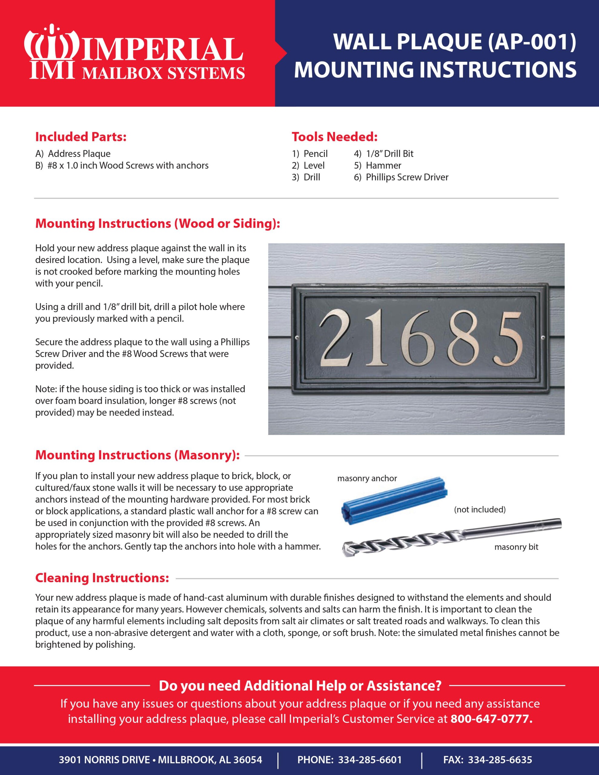 Wall Plaque (AP-001) Mounting Instructions