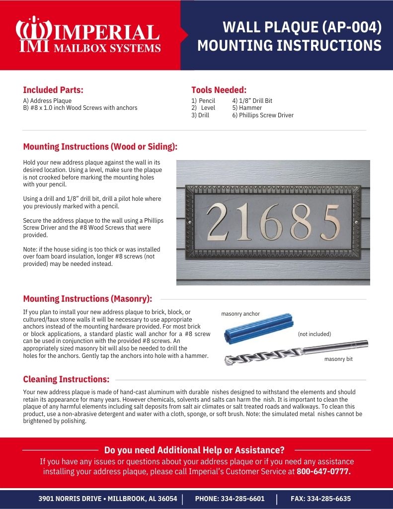 Wall Plaque (AP-004) Mounting Instructions