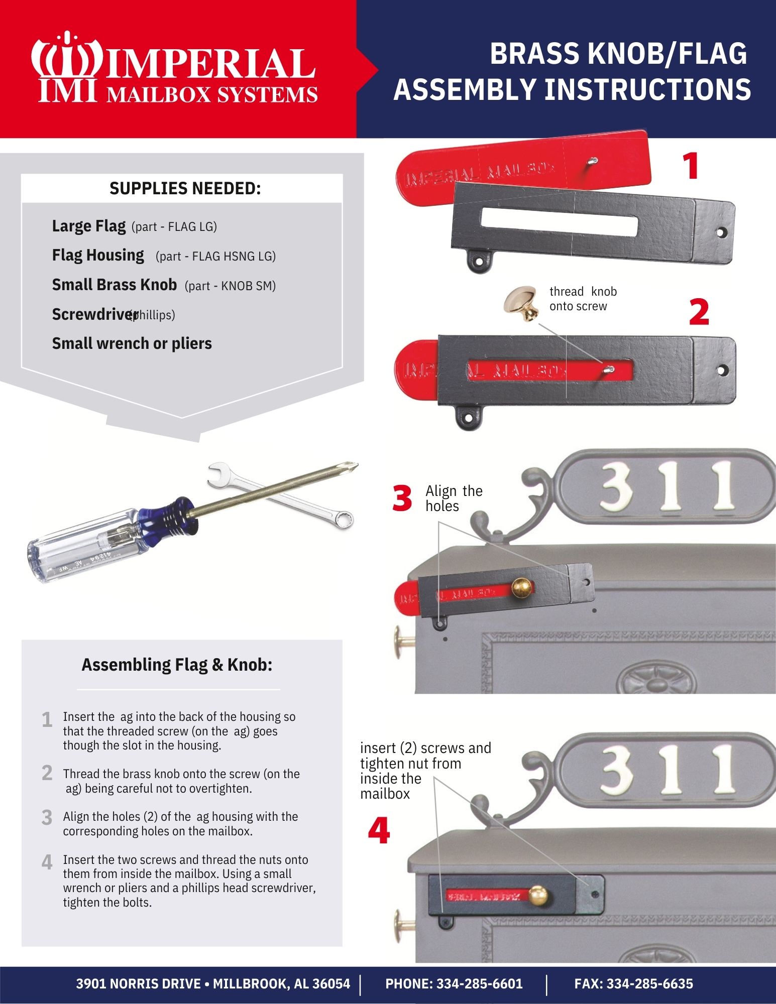 Brass Knob/Flag Assembly Instructions