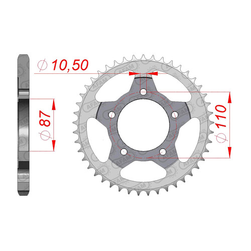 AFAM Rear Sprocket Steel 525P 44T - (14404-44)
