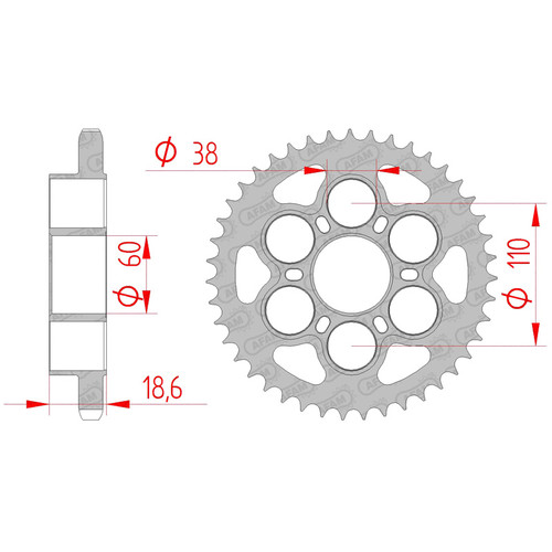 AFAM Rear Sprocket Steel 525P 43T - (50801-43)