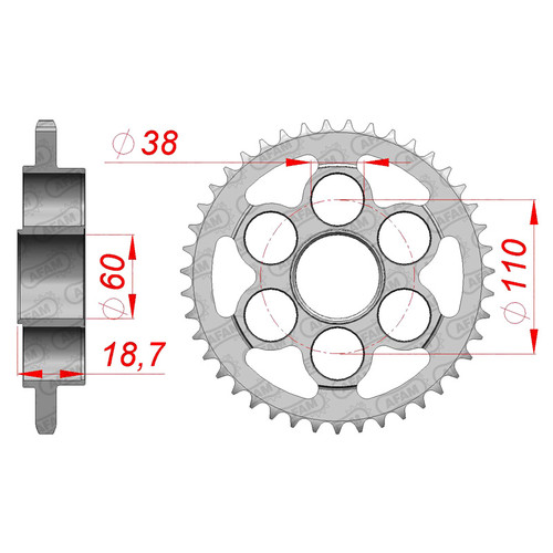 AFAM Rear Sprocket Steel 520P 43T - (50806-43)