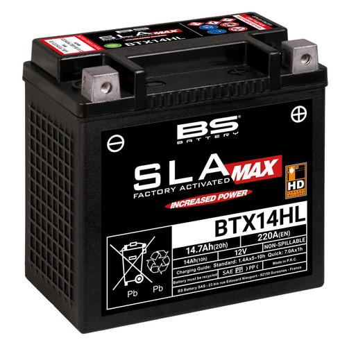 BS Battery BTX14H SLA MAX Factory Activated HP | 14 Ah | 220 CCA | 12 V