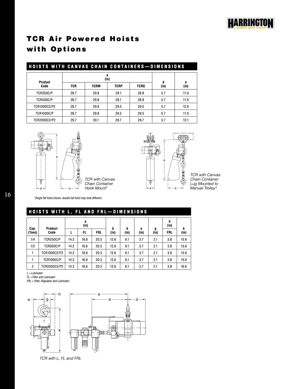 TCR1000-2 (Hook-Pendant) TCR Hook Mount Air Hoist  10' Lift-Capacity 1 Ton.TCR1000-2 (Hook-Pendant) Air Powered Hoist TCR1000-2 (Hook-Pendant) HARRINGTON