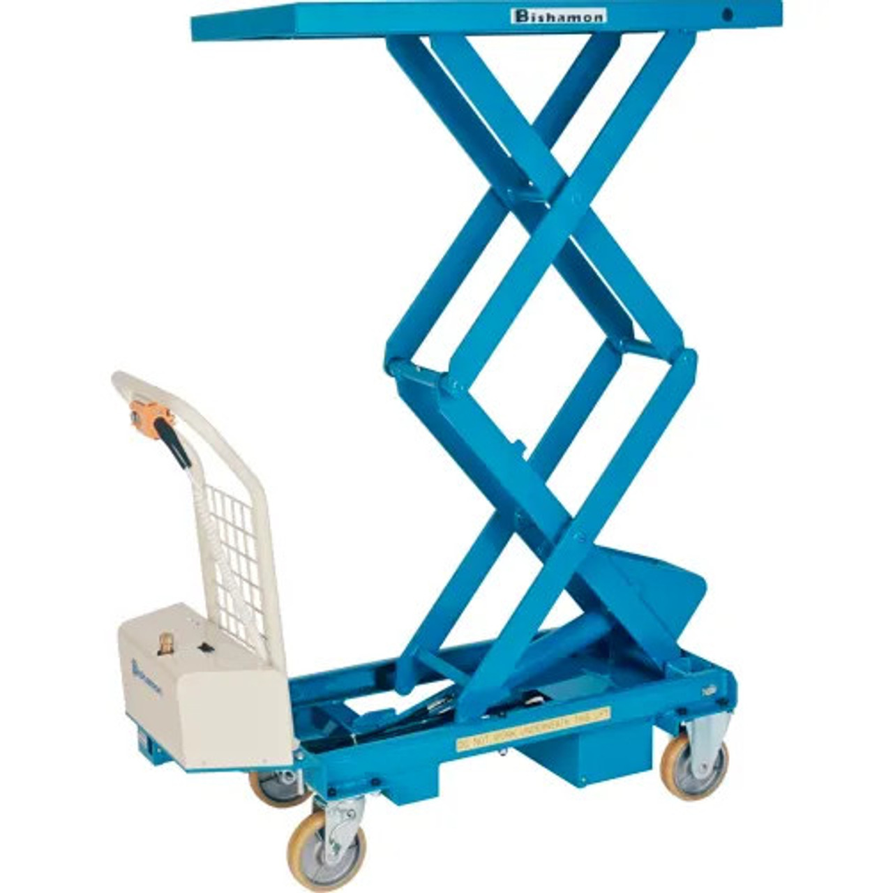 BISHAMON Powered-Lift/Manual-Push Mobile Scissor-Lift Table: 660 lb Load Capacity, Steel, Hydraulic