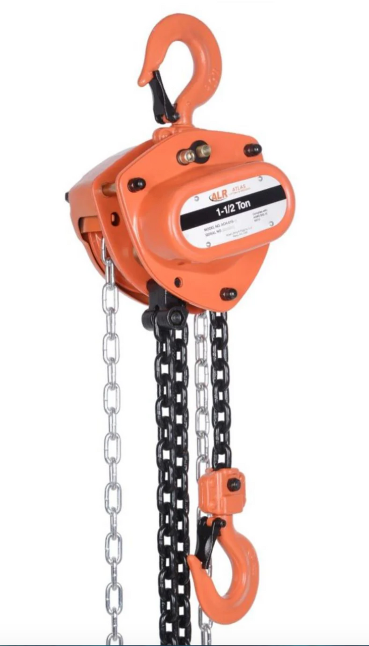 Atlas Lifting and Rigging ACH 1-1/2 Ton Chain Hoist 3300 lbs 15 Ft. Lift