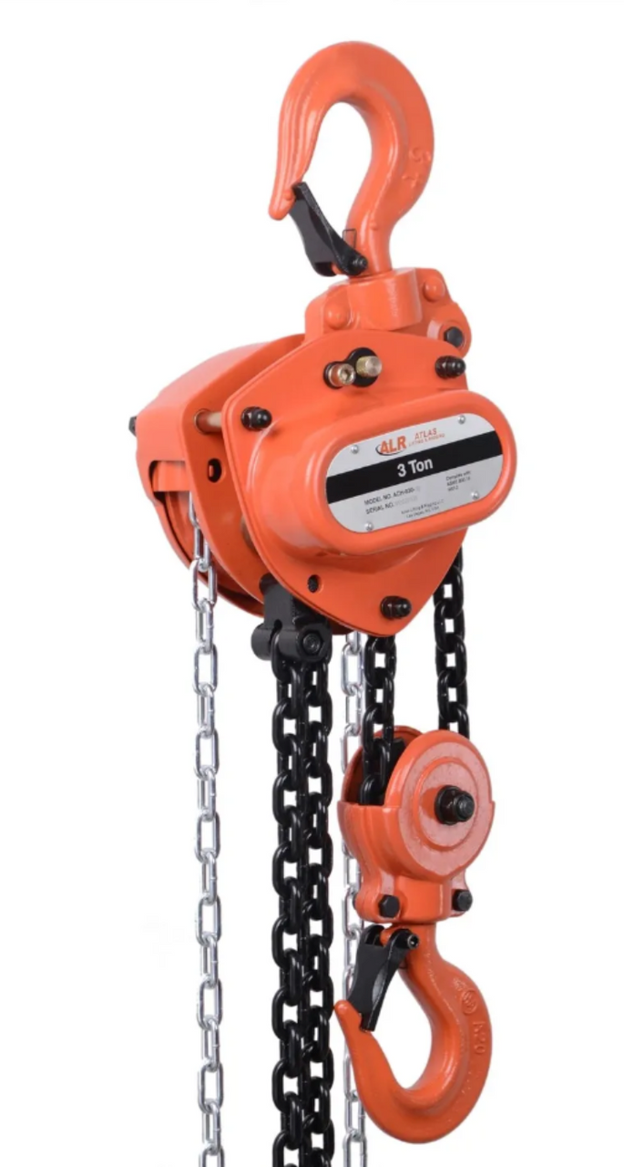 Atlas Lifting and Rigging ACH 3 Ton Chain Hoist 20 Ft. Lift with Overload Protection