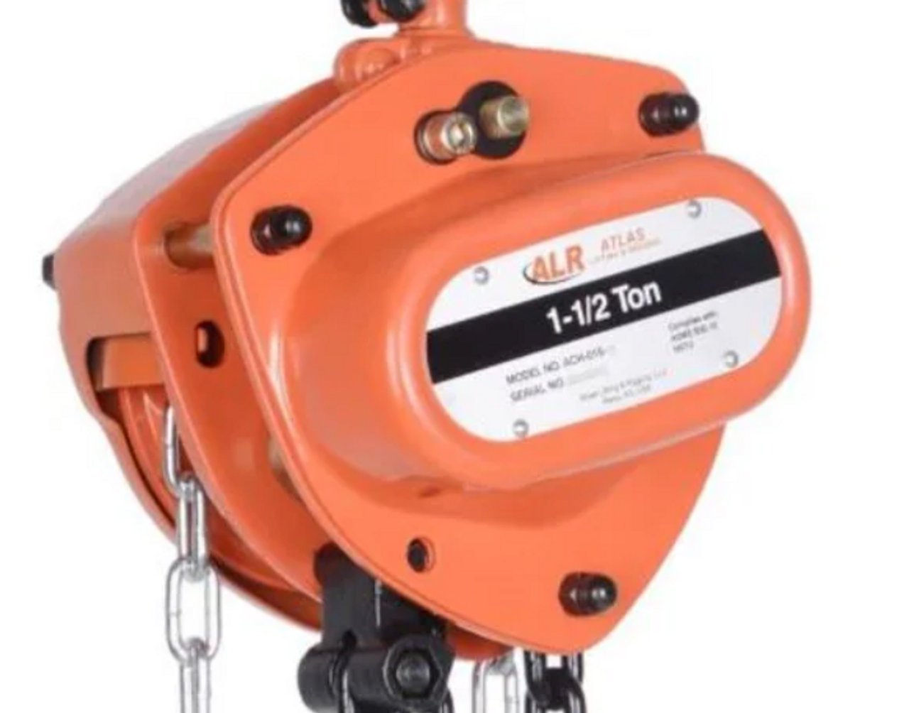 Atlas Lifting and Rigging ACH 1-1/2 Ton Chain Hoist 15 Ft. Lift with Overload Protection